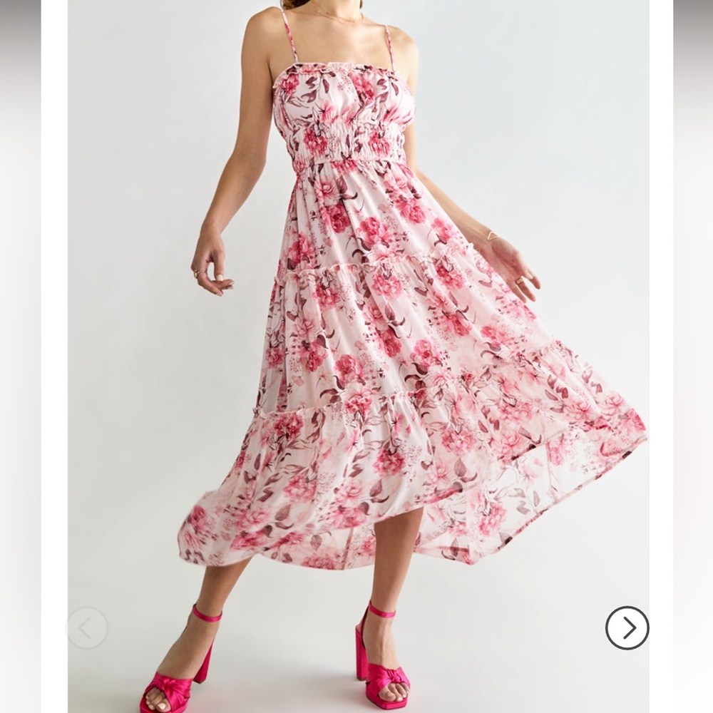 Pink tiered high low floral dress size large